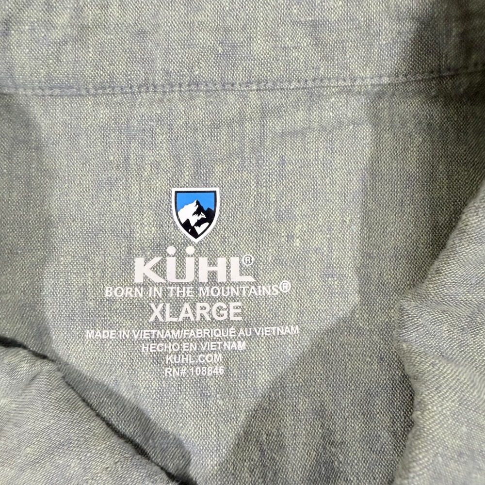 Kuhl Mens XL Short Sleeve Button Down Shirt Olive Green Hemp Tencel 7486 - Picture 3 of 10